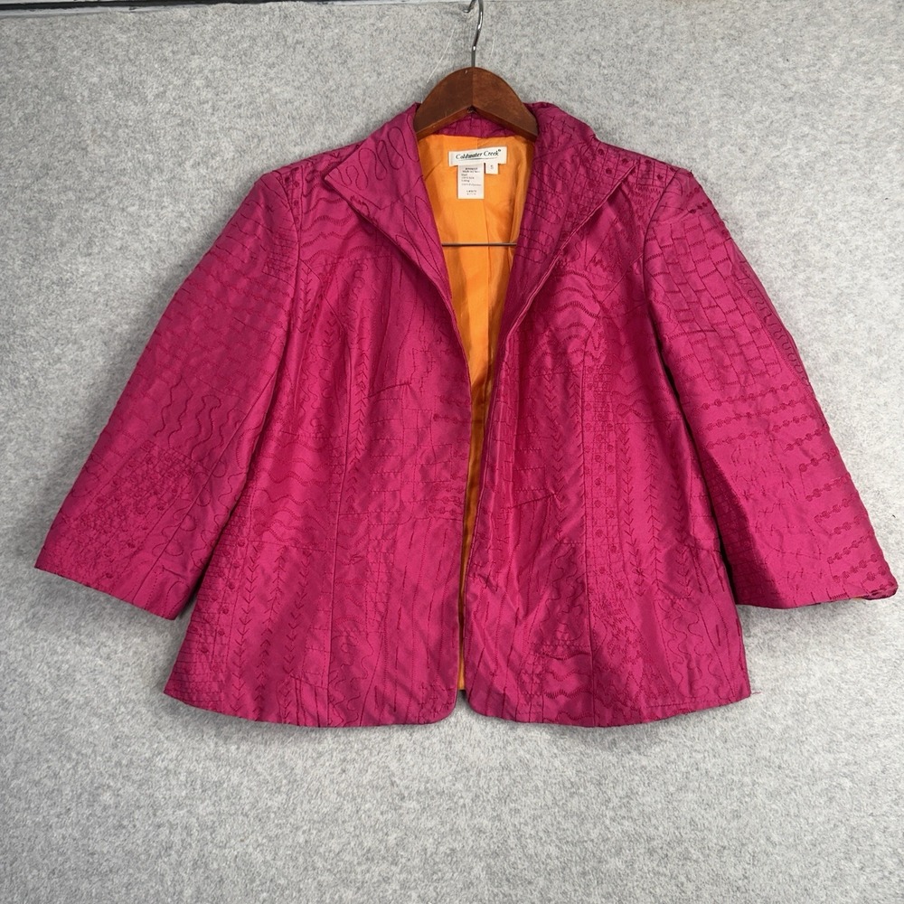 Coldwater Creek 100% Silk Embroidered Blazer Jacket Size S Magenta Orange